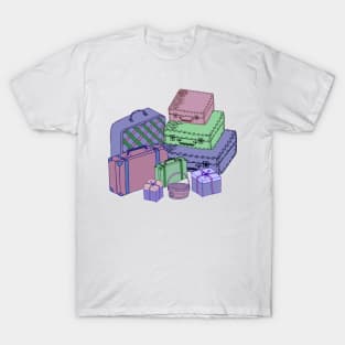 Sketch of colored suitcases and bags. T-Shirt